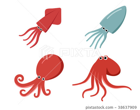 图库插图: squid, octopus and cuttlefish in flat, vector