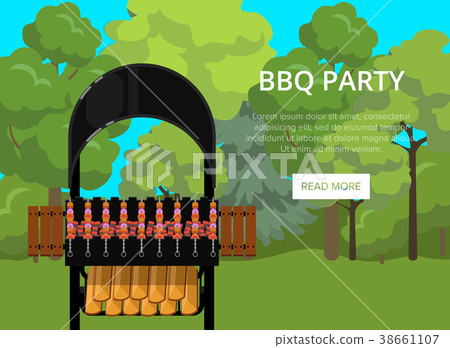 插图素材: bbq party poster with meats on barbecue