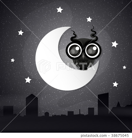 moon card,mastercard 插图素材: good night card with sleeping moon and cute owl.
