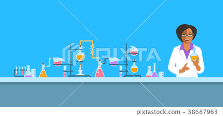 插图素材: chemist in chemical laboratory vector background