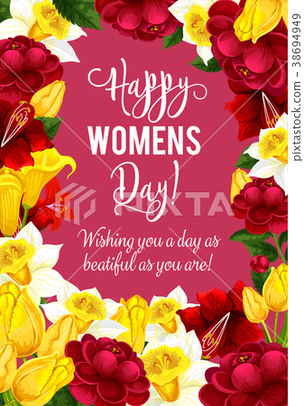 图库插图: women day greeting card with spring flower frame