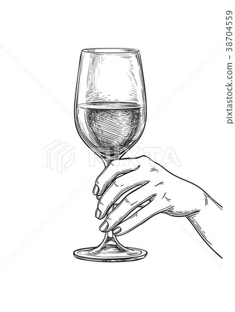 插图素材: hand holding a glass of wine.