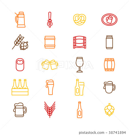 插图素材: beer alcohol drink thin line icon set. vector
