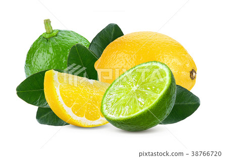 图库照片: lemon and lime fruit isolated on white background