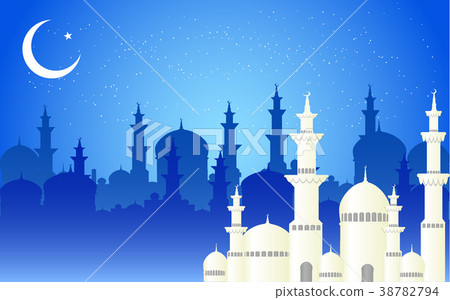 crescentmoon,fertilecrescent 插图素材: beautiful mosque and crescent moon