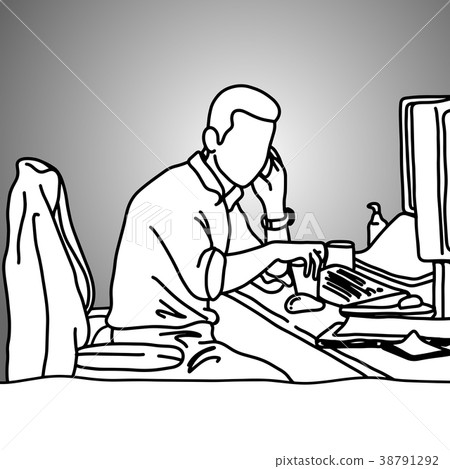 图库插图: businessman using mobile phone on his desk