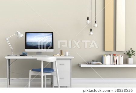 插图素材: 3d rendering interior room with laptop computer