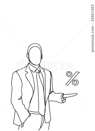插图素材: hand drawn business man hold percent sign doodle