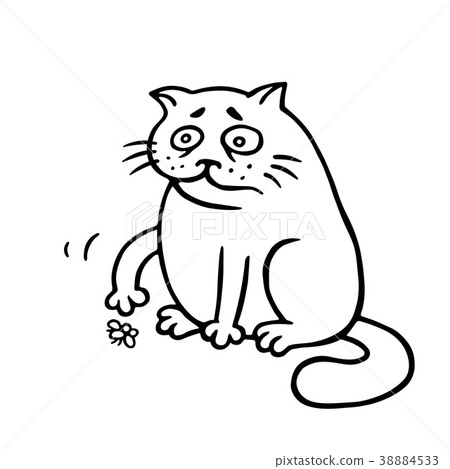 插图素材: cat sits and grimly pushes the dead fly. vector