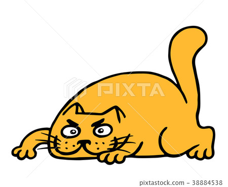 插图素材: cute cartoon orange cat preys. vector illustration