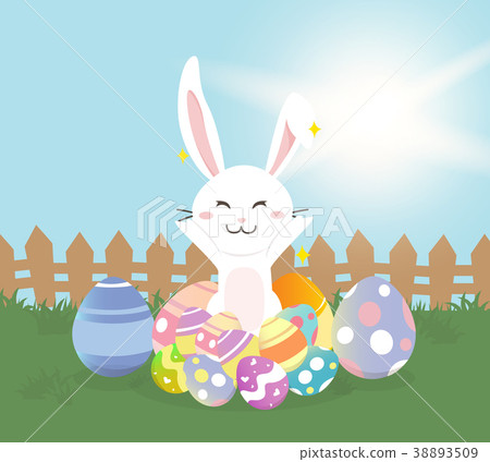 插图素材: cute bunny with easter eggs