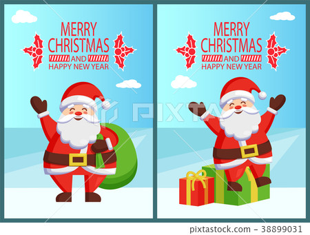 插图素材: merry christmas santa claus in chimney with bag