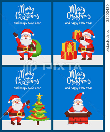 插图素材: merry christmas happy new year santa claus banners