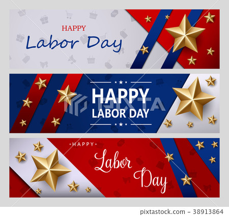 插图素材: happy labor day holiday banner with golden stars.