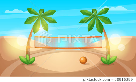 插图素材: beach volleyball illustration. cartoon landscape.