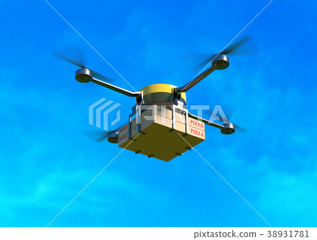 插图素材: delivery drone with pizza box