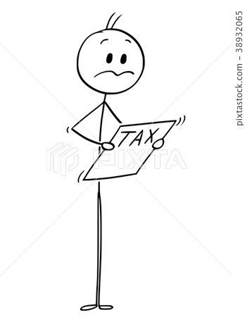 图库插图 cartoon of unhappy man or businessman reading tax