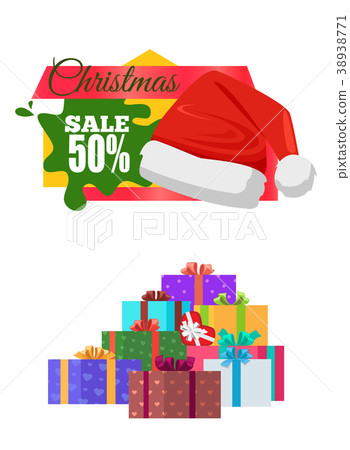 christmas sale cards with sticker decorated by hat-插图素材