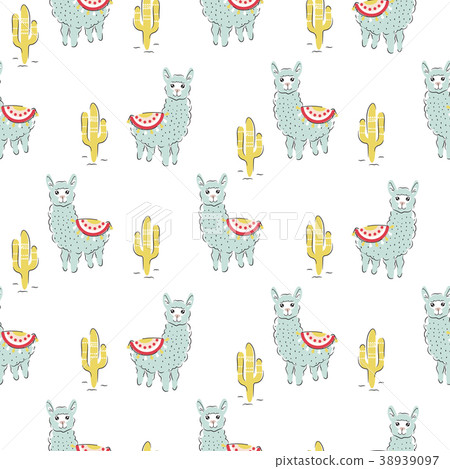 插图素材: baby lama seamless pattern.