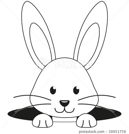 插图素材: line art black and white rabbit face hole icon.