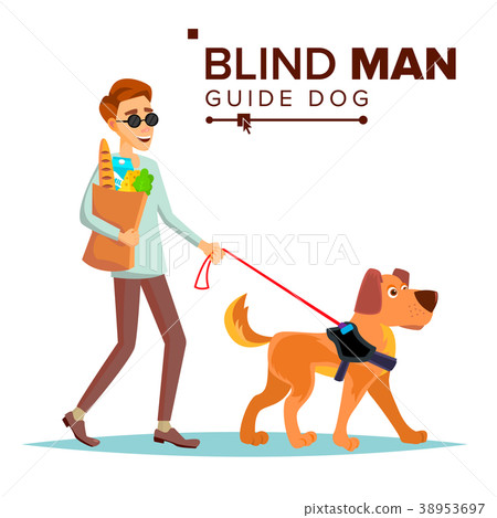图库插图: blind man vector. person with pet dog companion