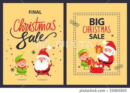 插图素材: big sale final christmas discounts posters set elf