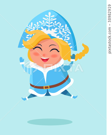 图库插图: smiling snow maiden jumping high on snow vector