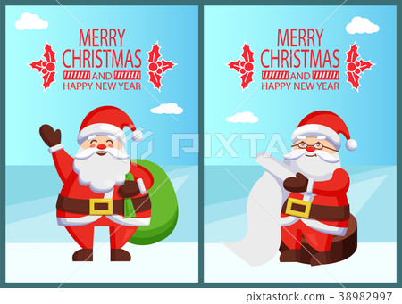 图库插图: merry xmas and happy new year postcard santa claus