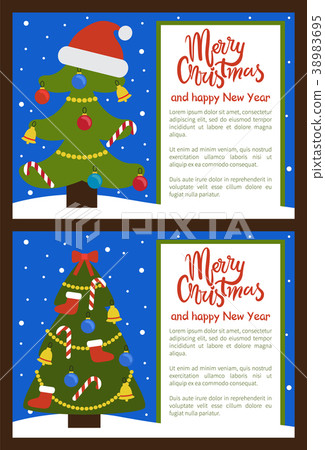 插图素材: merry christmas happy new year posters with tree