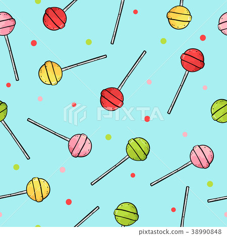 插图素材: round cartoon lollipops seamless pattern