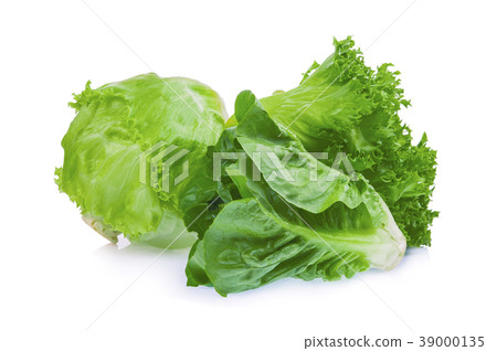 图库照片: fresh baby cos, frillice and iceberg green lettuce