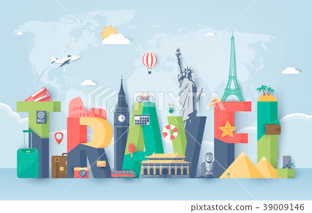 图库插图: travel composition with famous world landmarks