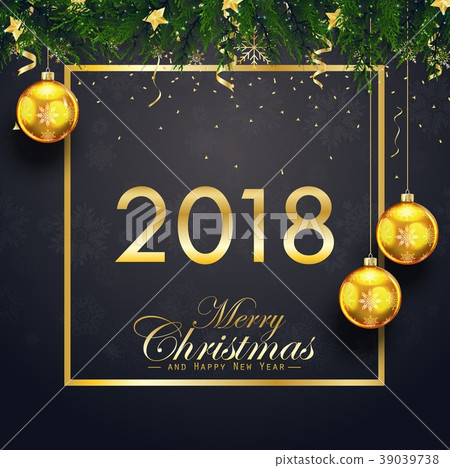 merry christmas and happy new year 2018 card with -图库插图