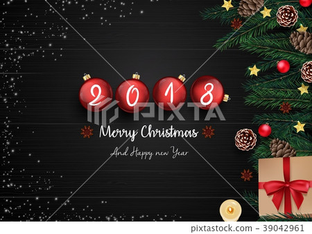 merry christmas and happy new year 2018 with red c-插图素材