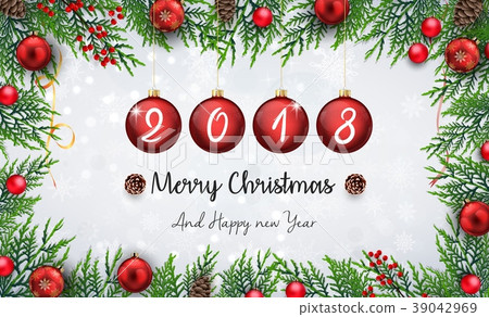 图库插图: merry christmas and happy new year 2018 with red c