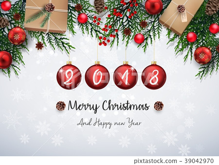 stock illustration: merry christmas and happy new year 2018 with