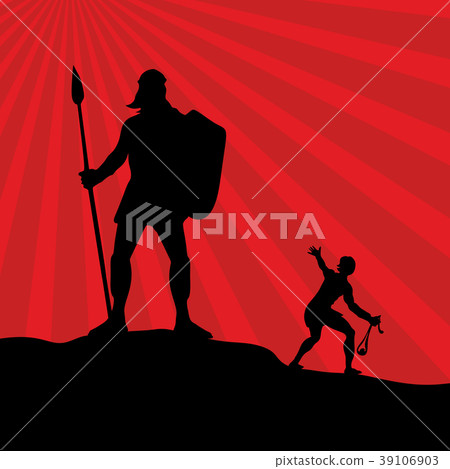 插图素材: david and goliath. silhouette, hand drawn