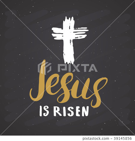 插图素材: he is risen, lettering crucifix symbol. vector