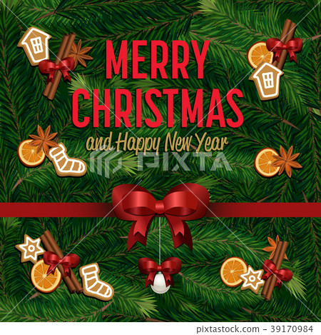 图库插图: merry christmas and happy new year greeting card