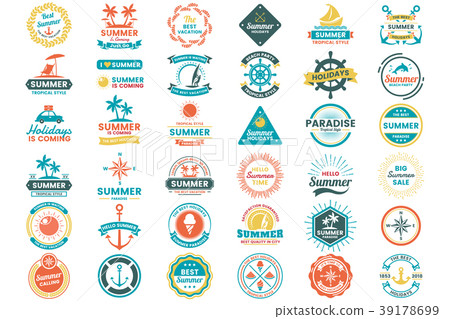 插图素材: summer retro vector logo for banner, poster