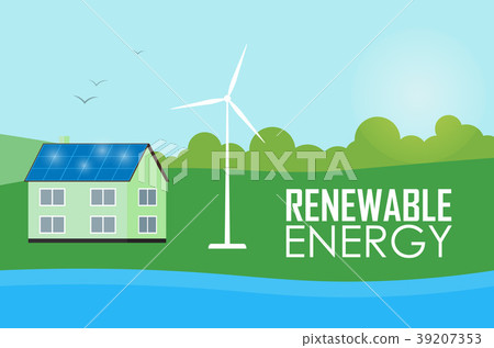 插图素材: renewable energy. sun and wind generation