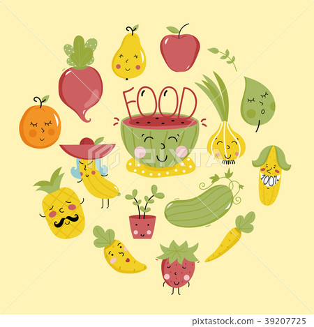 插图素材: organic product banner with fruit and vegetables