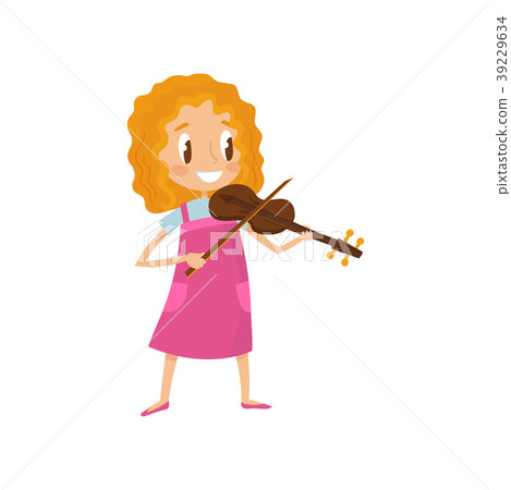 图库插图: cute girl playing violin, talented little musician