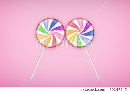 插图素材: two lolipops candy on pastel pink background. 查看全部