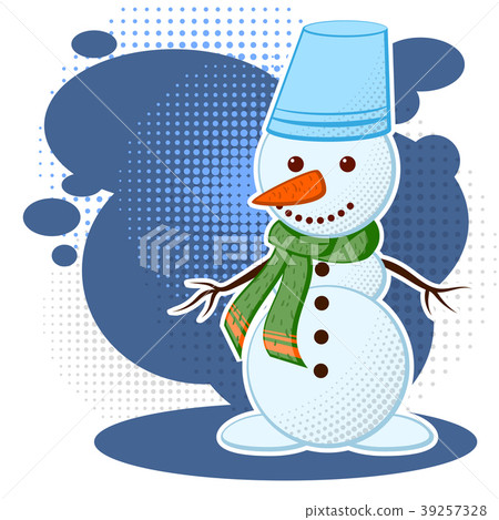插图素材: cute white snowman in a cold winter.
