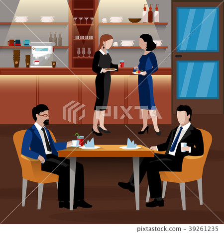 插图素材: colored business lunch people composition