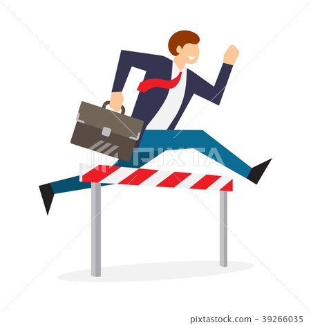 businessman jumping over hurdle