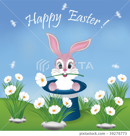 插图素材: happy easter card with cute bunny in magician hat 查看