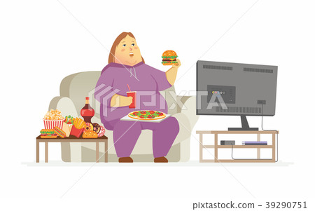 watching,seeingwatching 图库插图: fat woman watching tv - cartoon people character