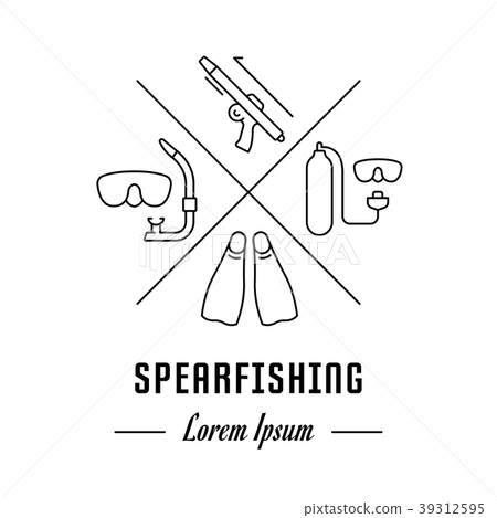 插图素材: vector line banner spearfishing.